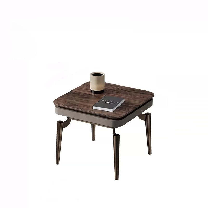 Nordic Clover Brass Walnut Wood Round Coffee Table