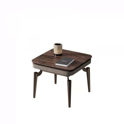 Nordic Clover Brass Walnut Wood Round Coffee Table