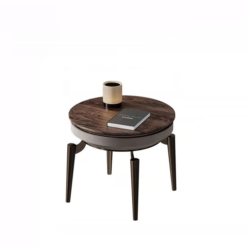 Nordic Clover Brass Walnut Wood Round Coffee Table