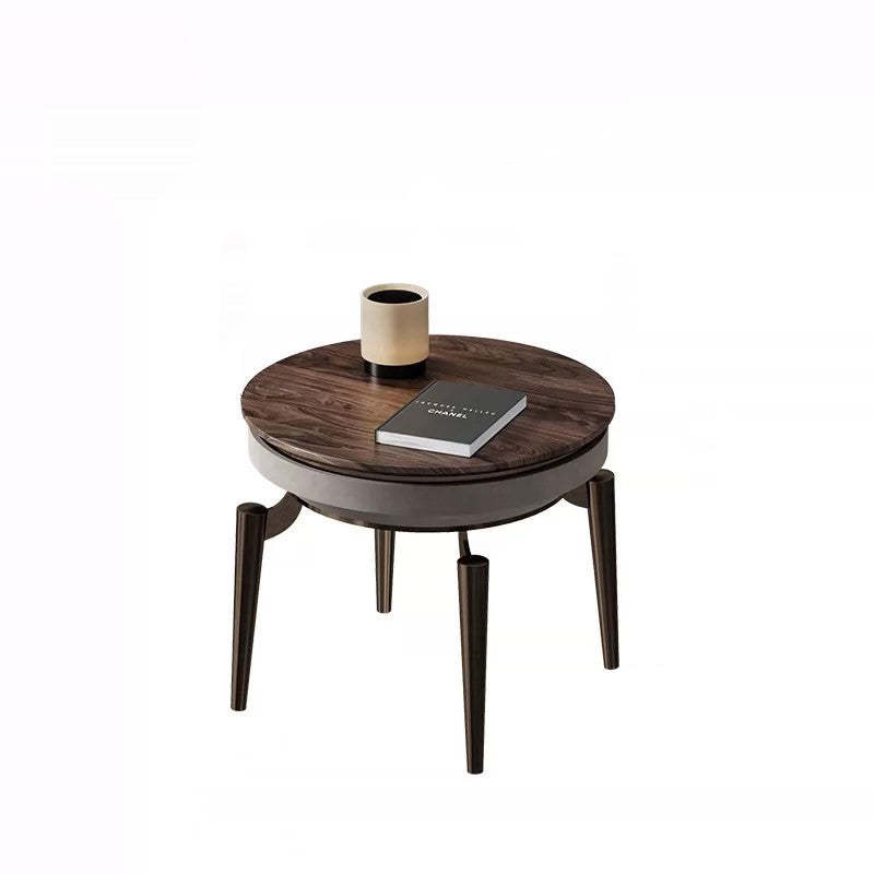 Nordic Clover Brass Walnut Wood Round Coffee Table