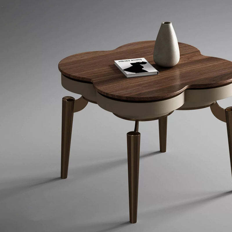 Nordic Clover Brass Walnut Wood Round Coffee Table