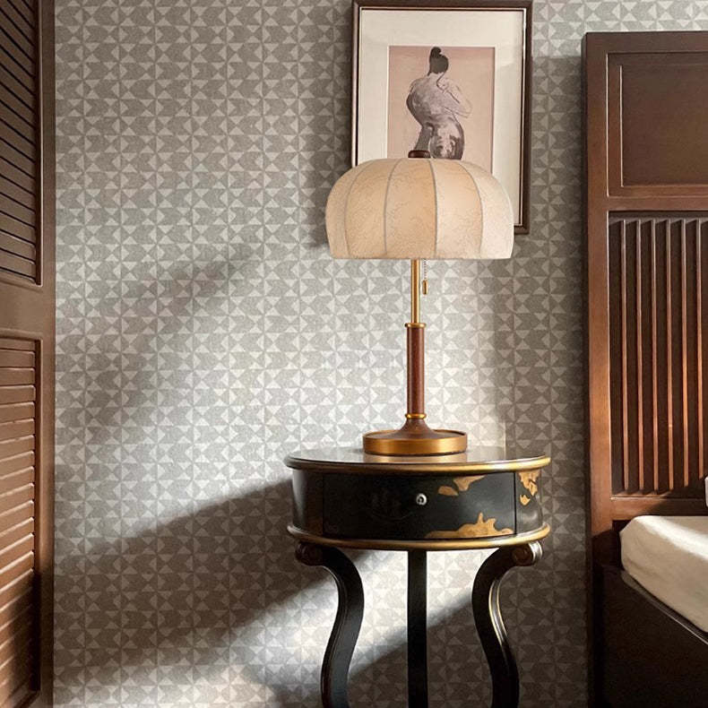 French Dome Wood Iron Fabric Lamp