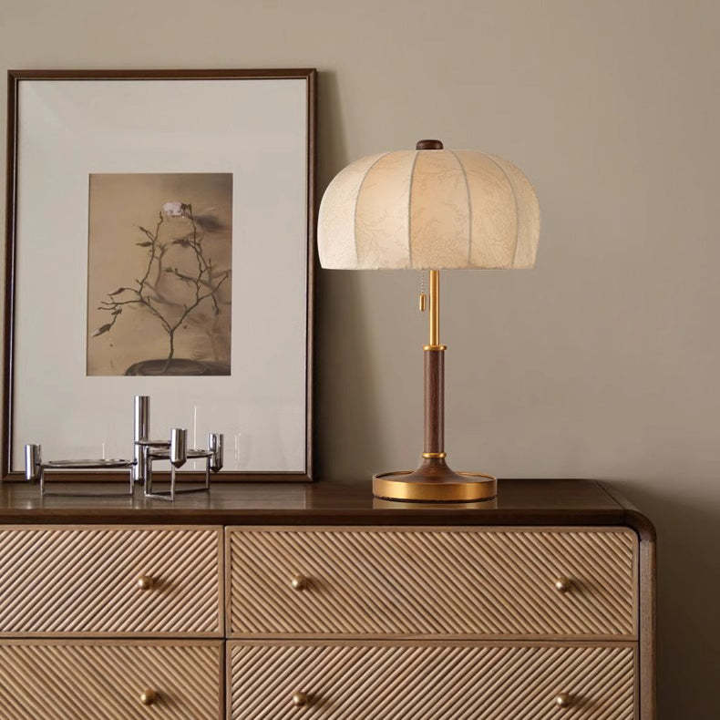 French Dome Wood Iron Fabric Lamp
