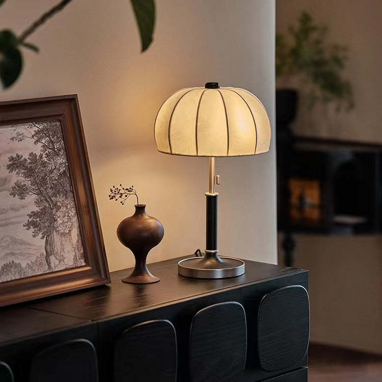 French Dome Wood Iron Fabric Lamp