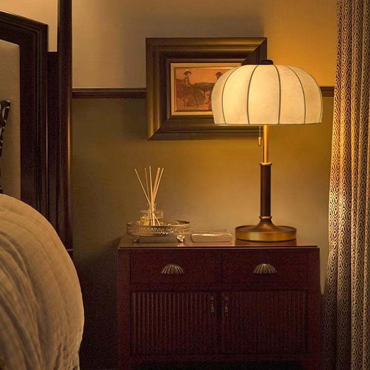 French Dome Wood Iron Fabric Lamp
