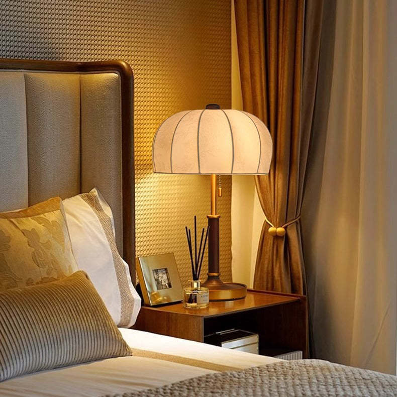 French Dome Wood Iron Fabric Lamp — Black / 110V-120V For US/CA