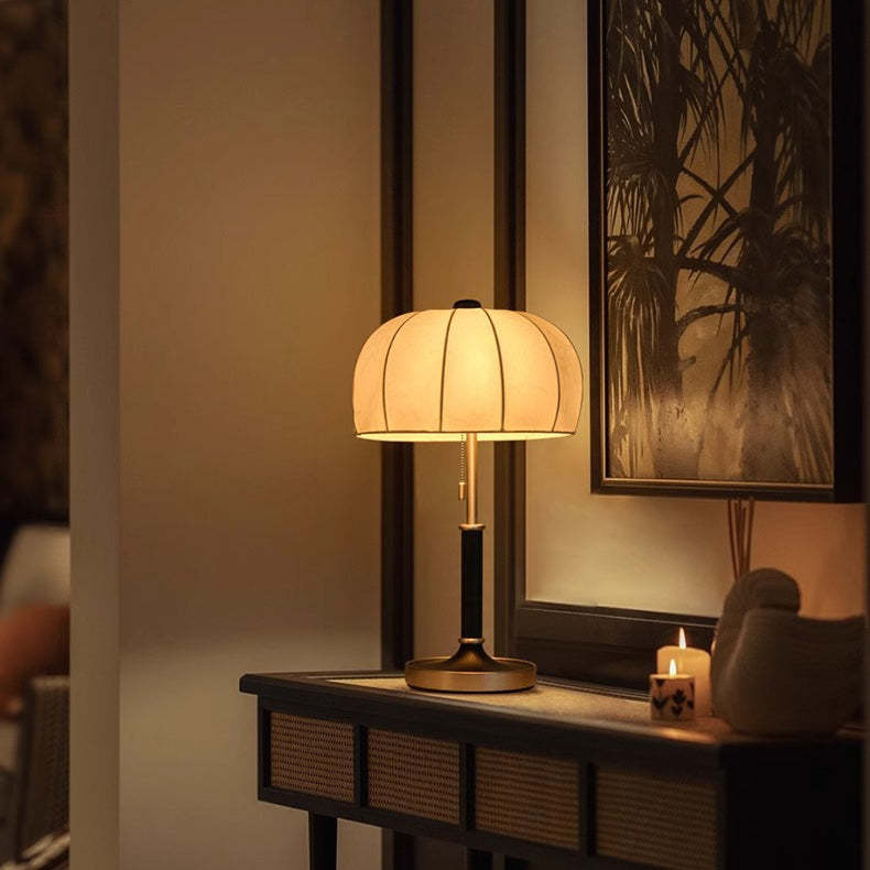 French Dome Wood Iron Fabric Lamp — Black / 220V-240V For UK/AU