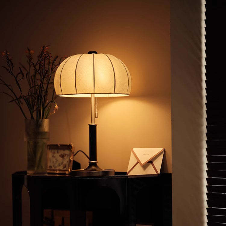 French Dome Wood Iron Fabric Lamp — Walnut Color / 110V-120V For US/CA