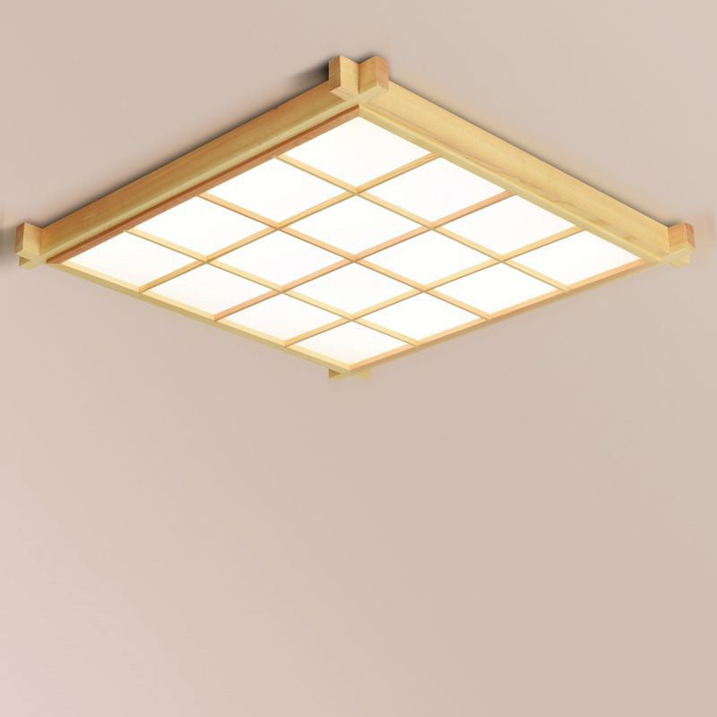 Japanese Square Wood Acrylic LED Flush Mount Light