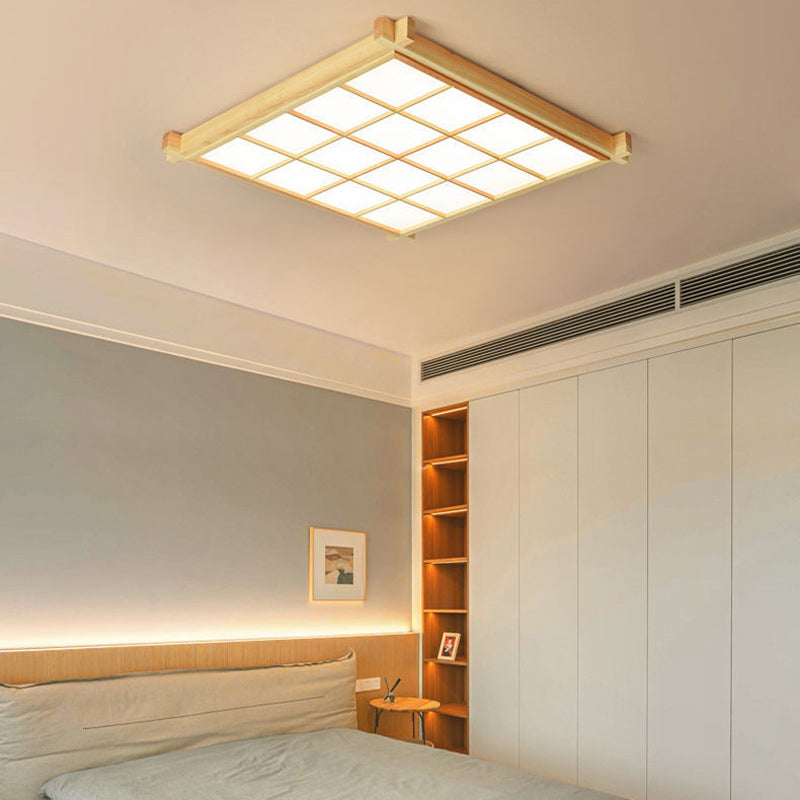 Japanese Square Wood Acrylic LED Flush Mount Light