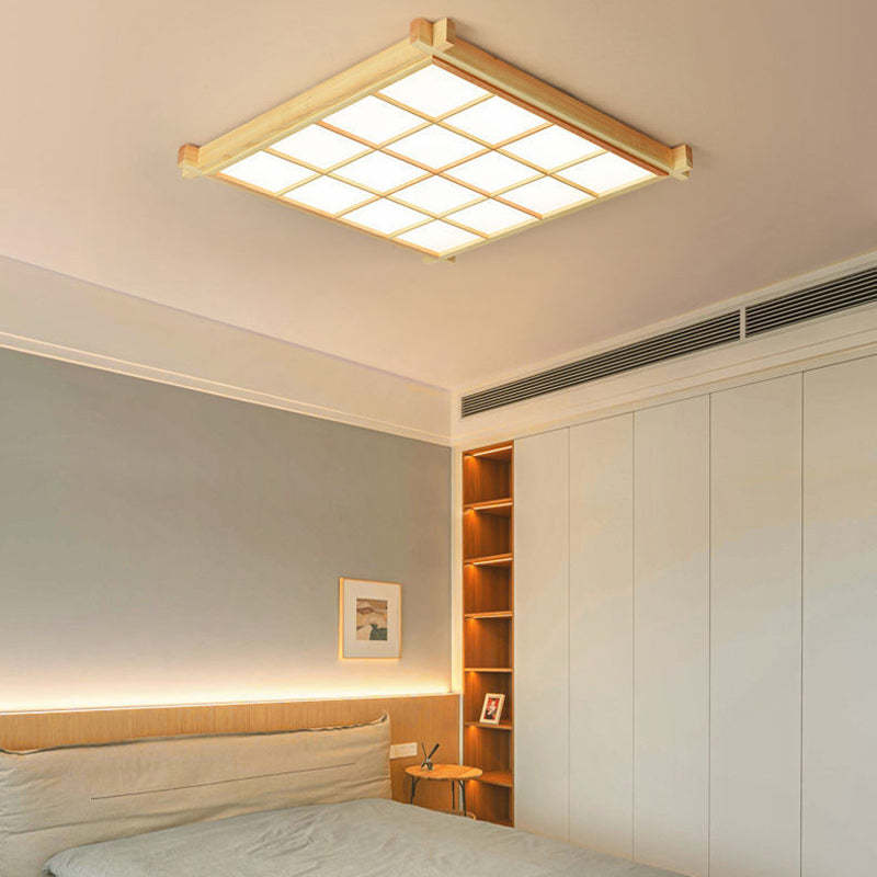 Japanese Square Wood Acrylic LED Flush Mount Light