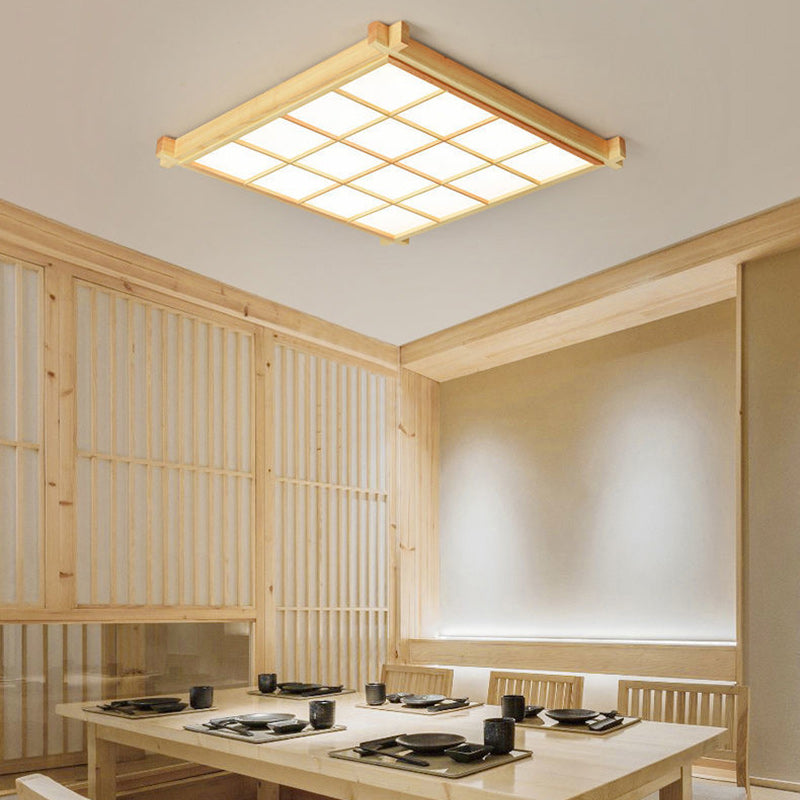 Japanese Square Wood Acrylic LED Flush Mount Light
