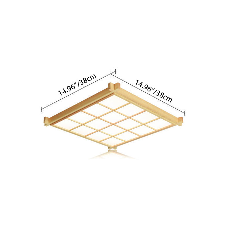 Japanese Square Wood Acrylic LED Flush Mount Light