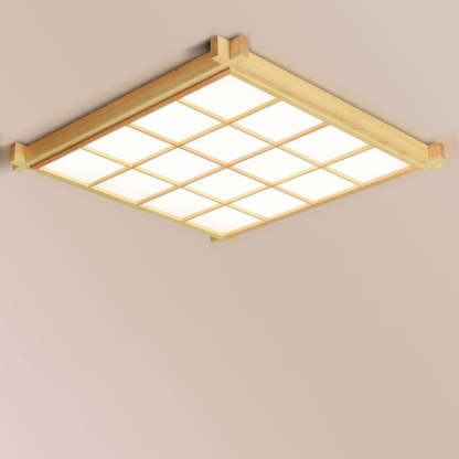 Japanese Square Wood Acrylic LED Flush Mount Light