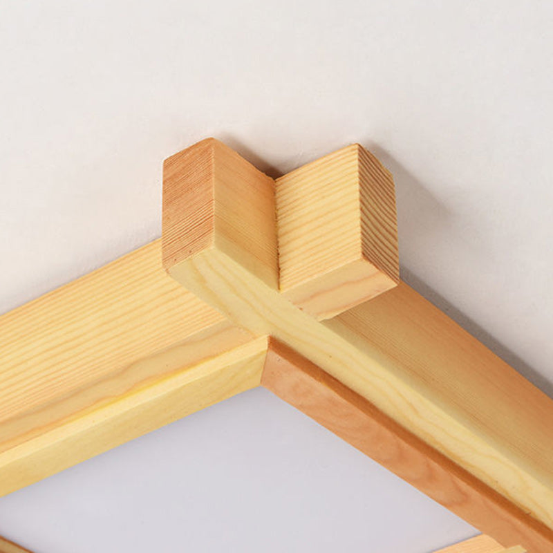 Japanese Square Wood Acrylic LED Flush Mount Light