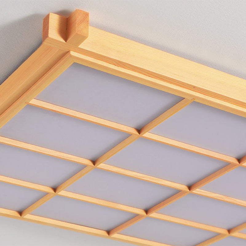 Japanese Square Wood Acrylic LED Flush Mount Light