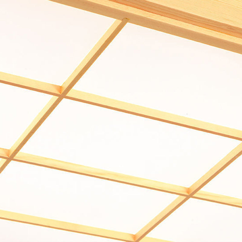 Japanese Square Wood Acrylic LED Flush Mount Light