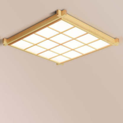 Japanese Square Wood Acrylic LED Flush Mount Light