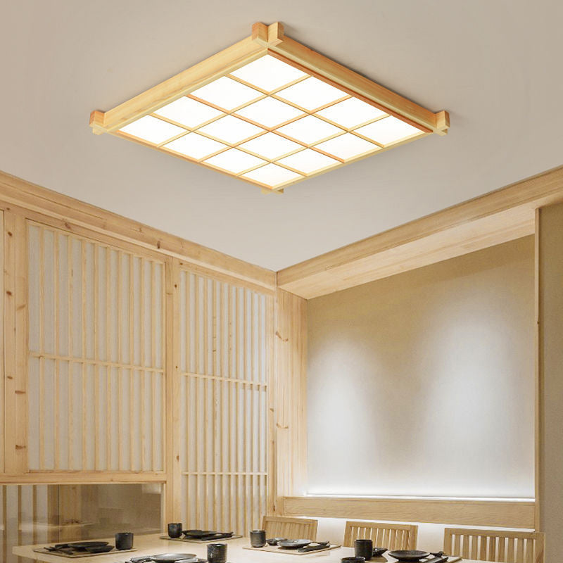 Japanese Square Wood Acrylic LED Flush Mount Light