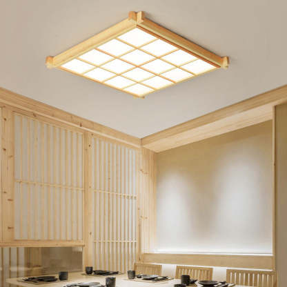 Japanese Square Wood Acrylic LED Flush Mount Light