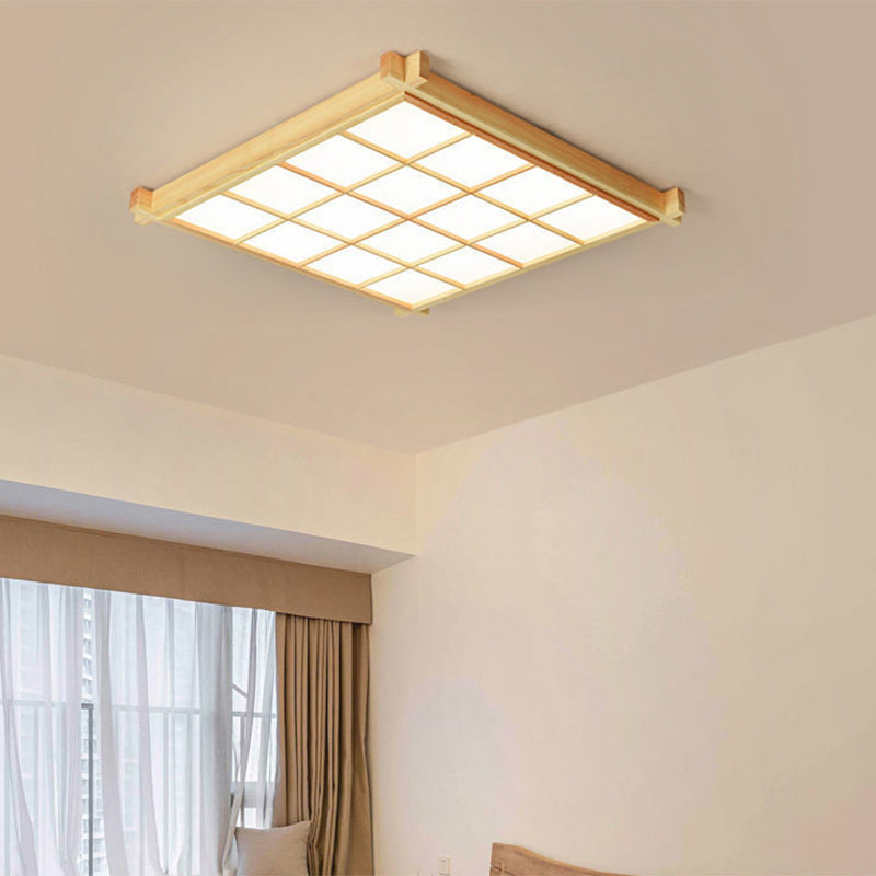Japanese Square Wood Acrylic LED Flush Mount Light