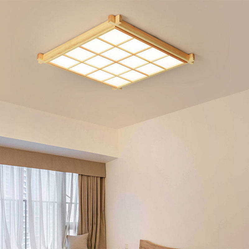 Japanese Square Wood Acrylic LED Flush Mount Light