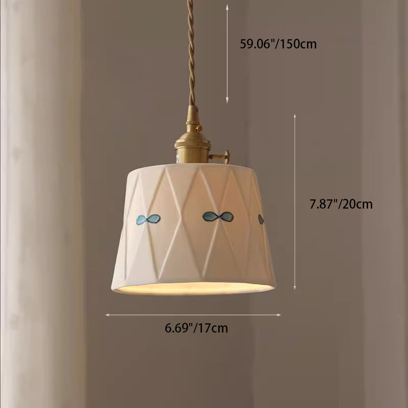Japanese Drum Ceramic Copper Pendant Light