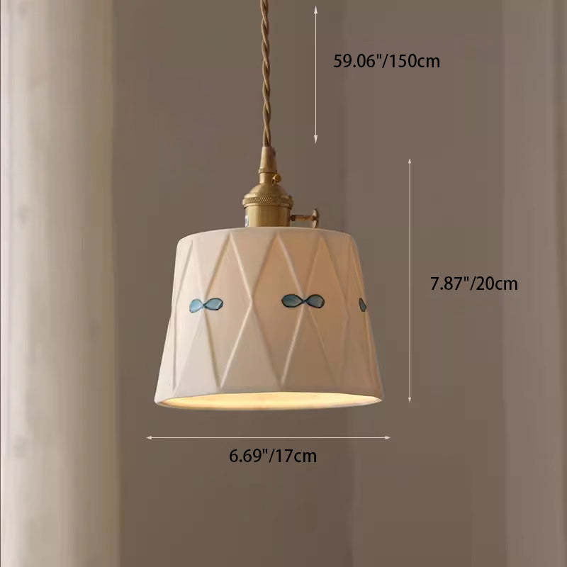 Japanese Drum Ceramic Copper Pendant Light