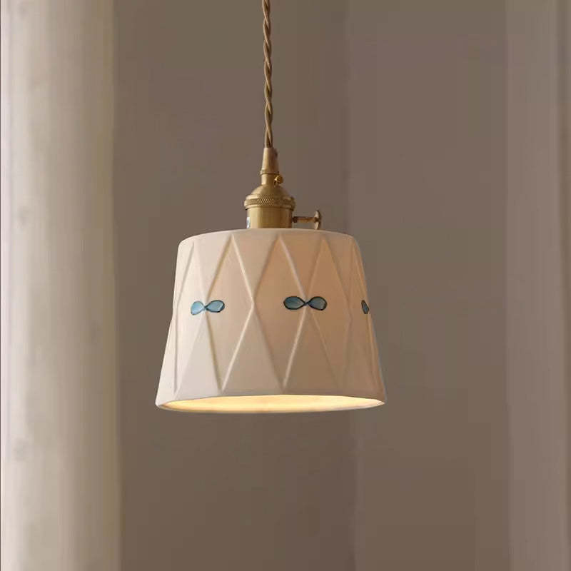 Japanese Drum Ceramic Copper Pendant Light