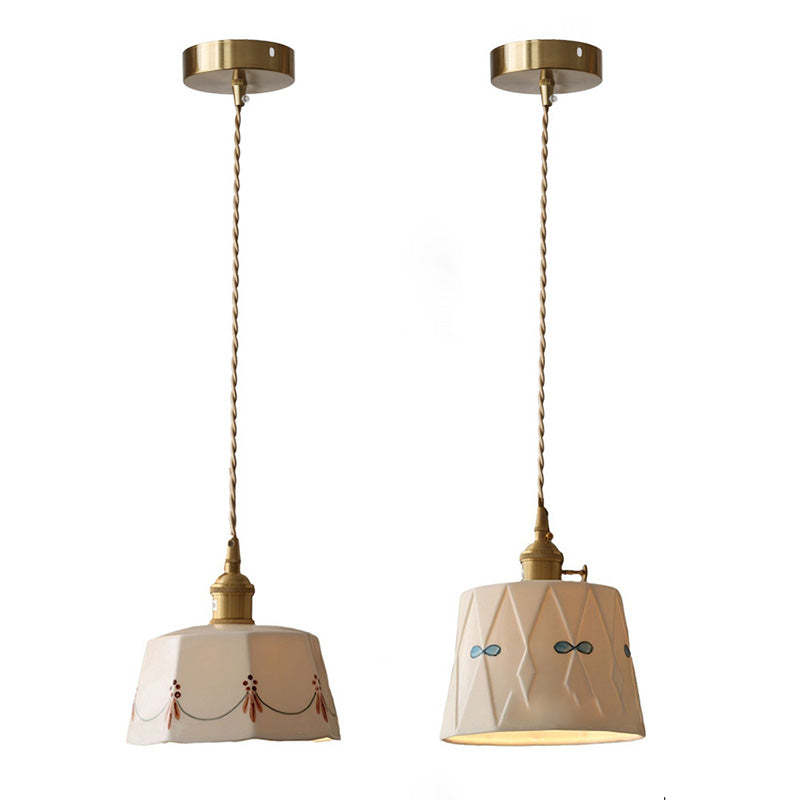 Japanese Drum Ceramic Copper Pendant Light