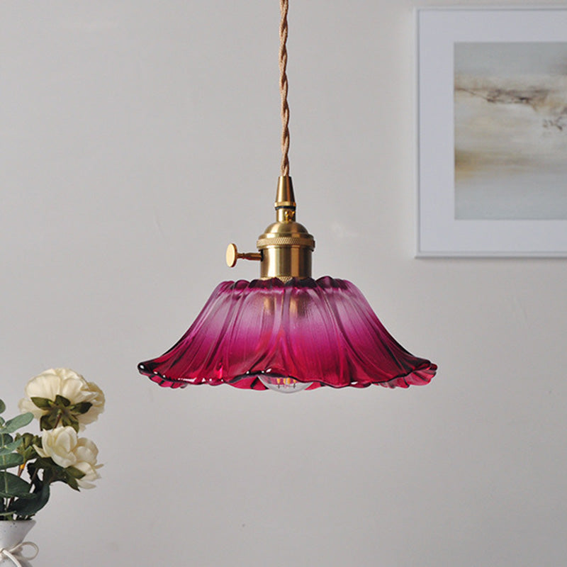 Nordic Flower Glass Copper Pendant Light