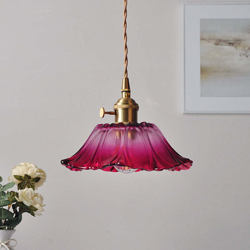 Nordic Flower Glass Copper Pendant Light