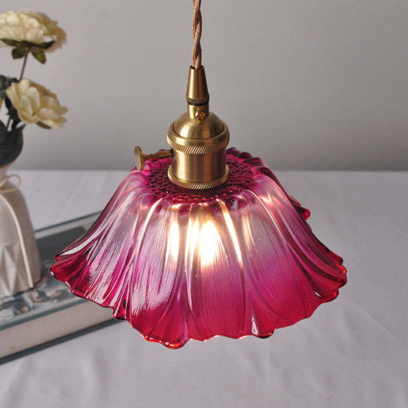 Nordic Flower Glass Copper Pendant Light