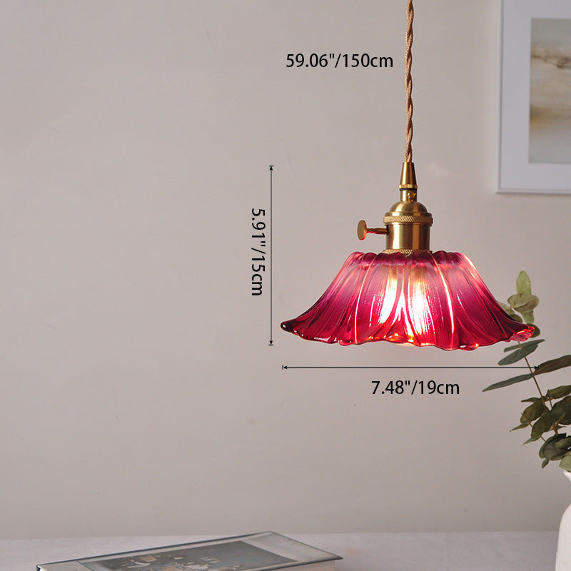 Nordic Flower Glass Copper Pendant Light