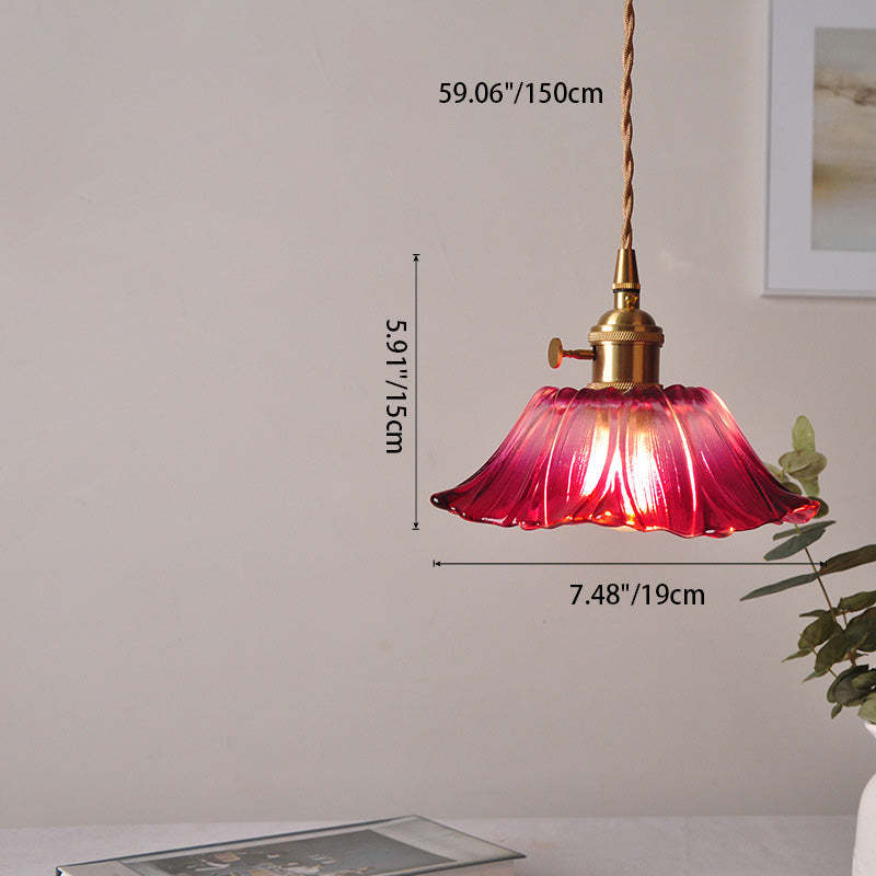 Nordic Flower Glass Copper Pendant Light