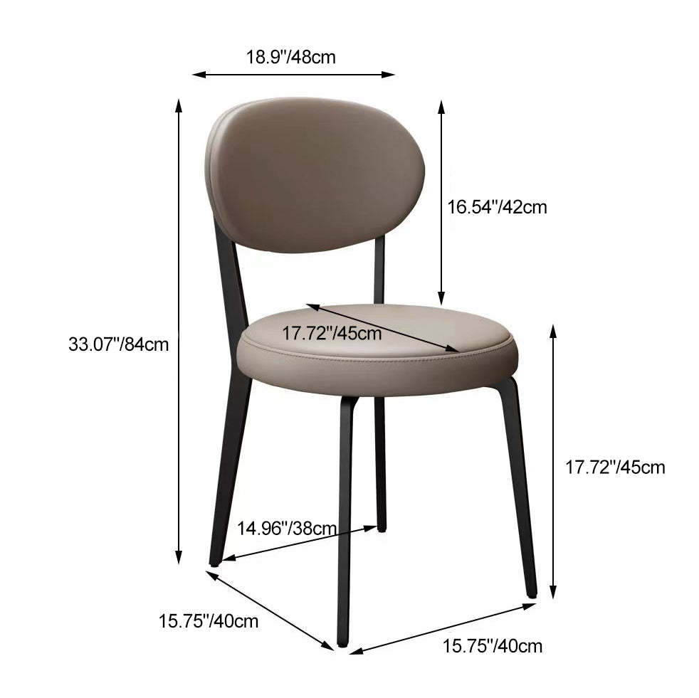 Modern Curved Leather Steel Dining Chair — Black / Dark Orange