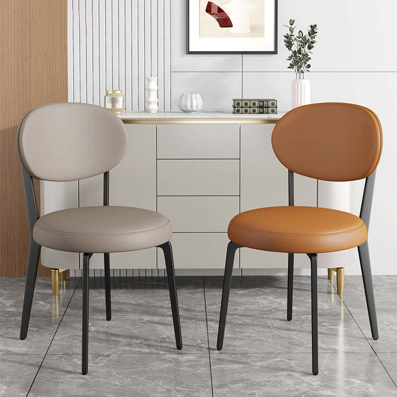 Modern Curved Leather Steel Dining Chair — Black / Green