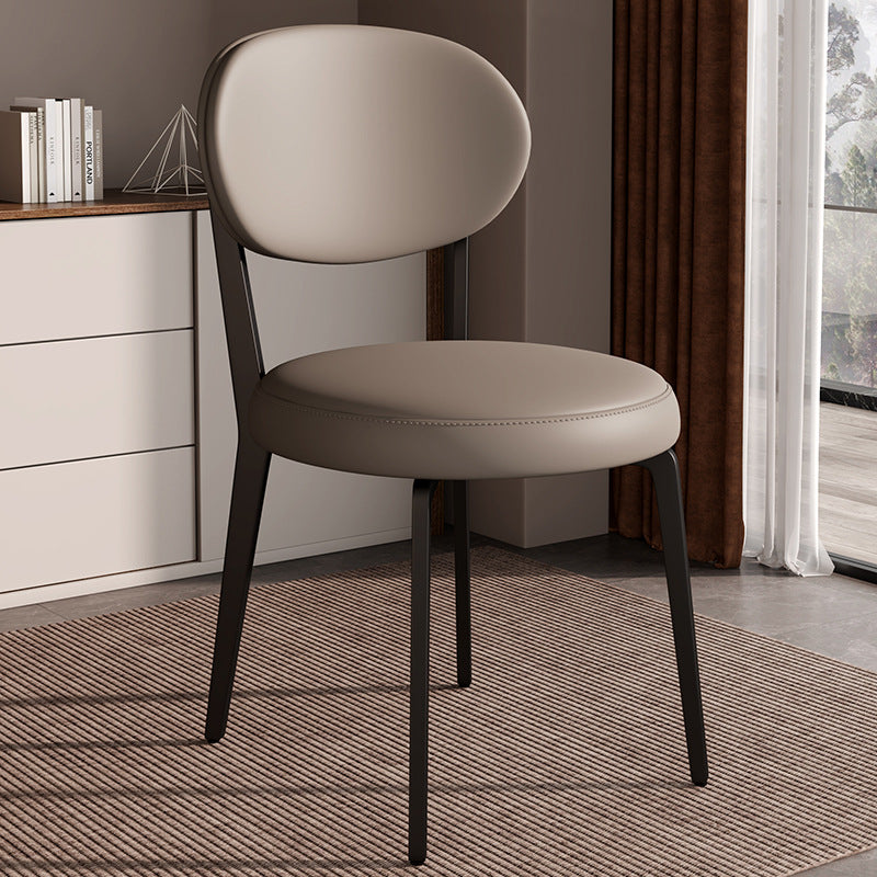 Modern Curved Leather Steel Dining Chair — White / Dark Orange