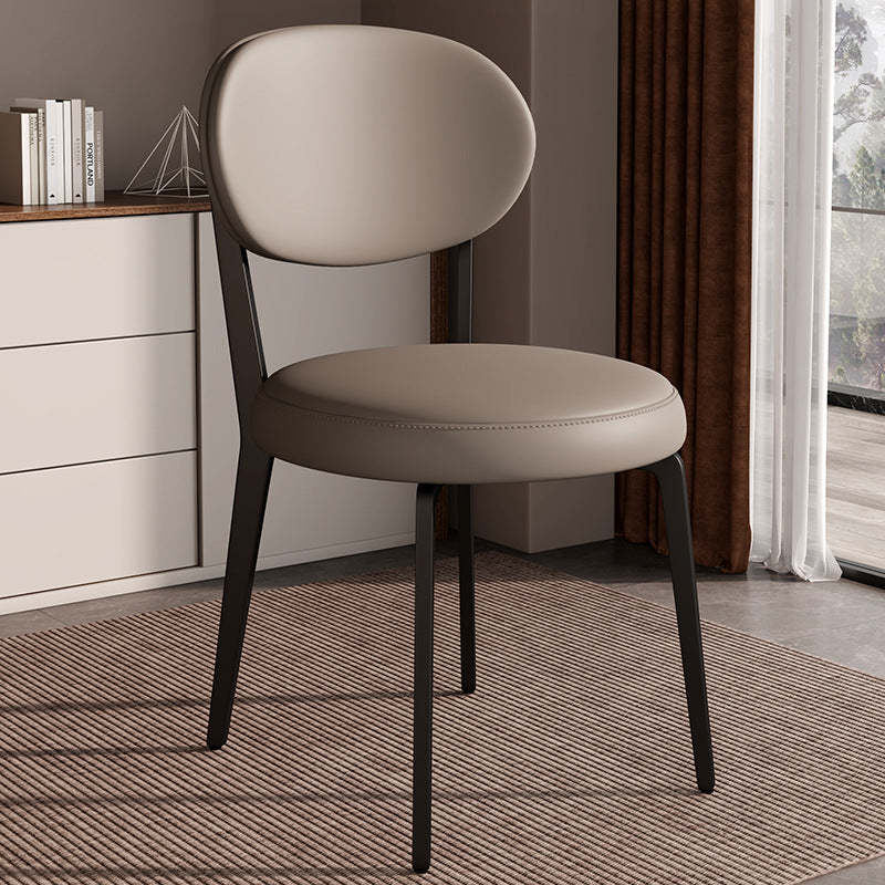 Modern Curved Leather Steel Dining Chair — White / Dark Orange