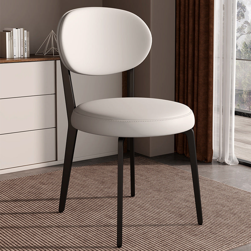 Modern Curved Leather Steel Dining Chair — White / Khaki