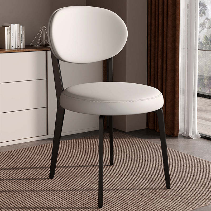 Modern Curved Leather Steel Dining Chair — White / Khaki