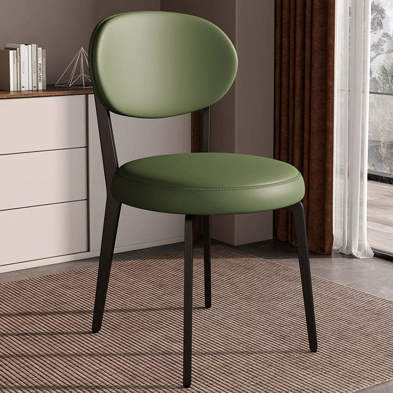 Modern Curved Leather Steel Dining Chair — White / Green
