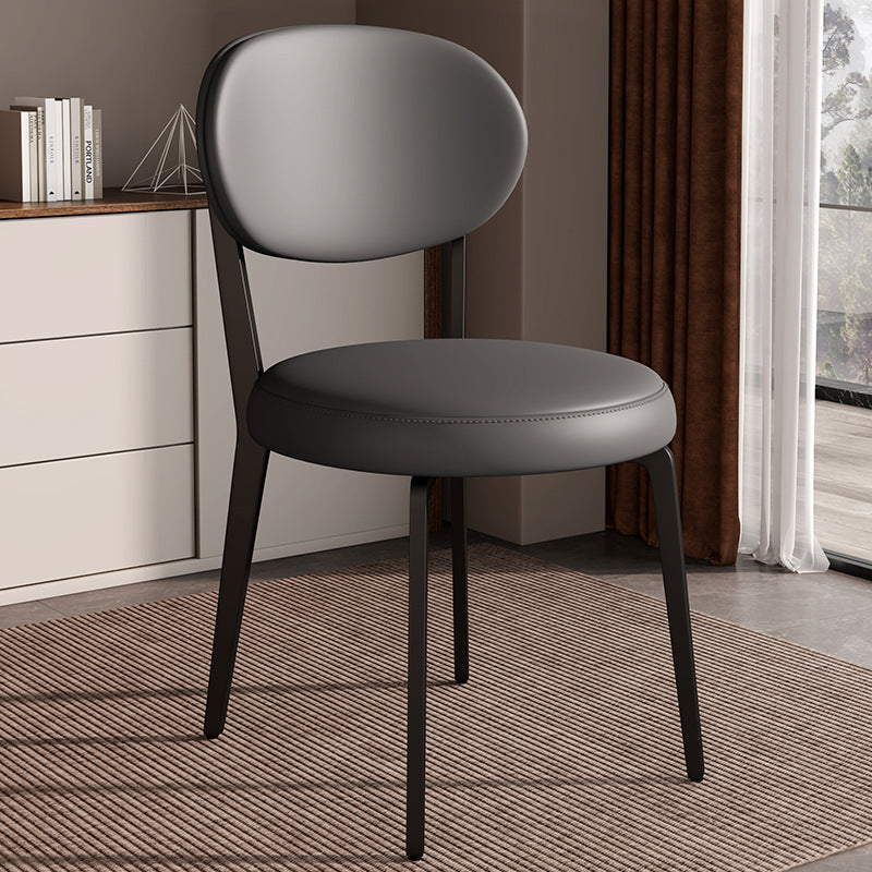 Modern Curved Leather Steel Dining Chair — Black / White