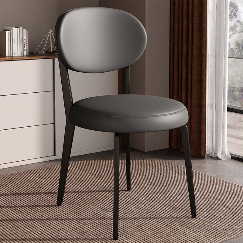 Modern Curved Leather Steel Dining Chair — Black / White