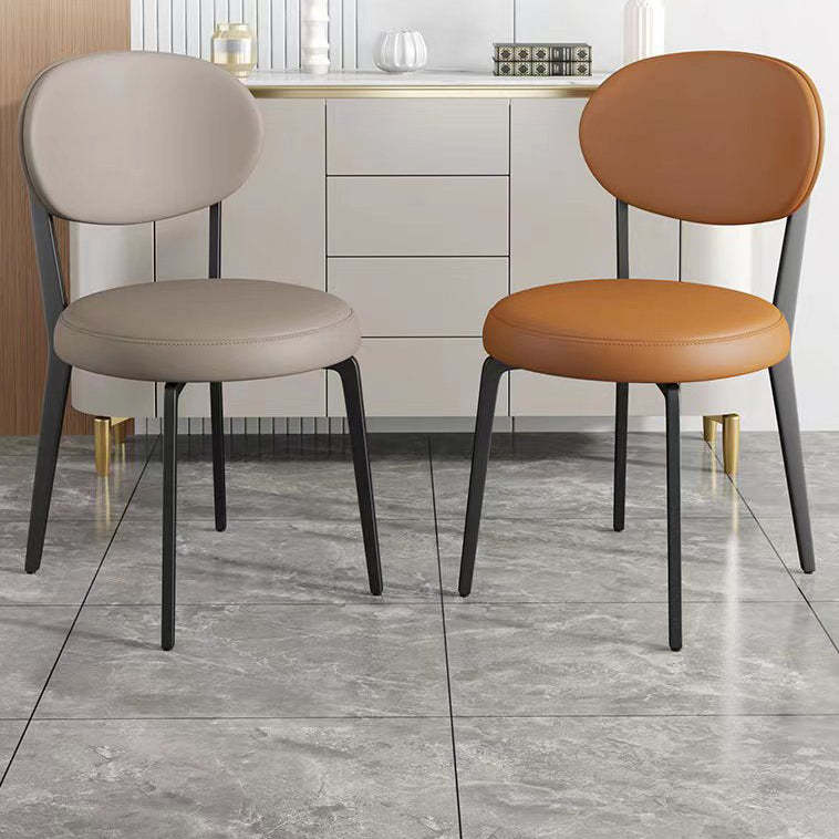 Modern Curved Leather Steel Dining Chair