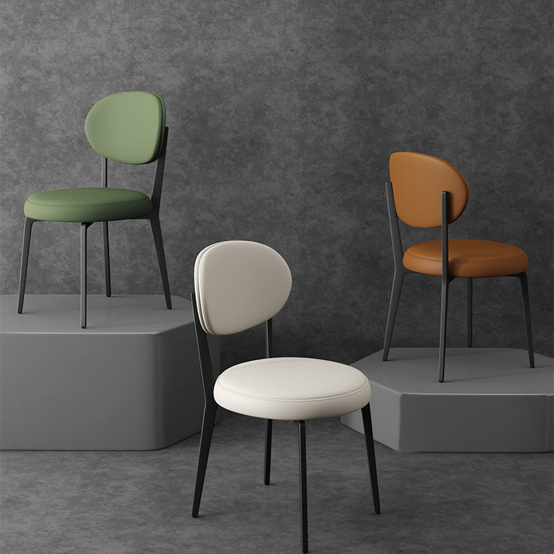 Modern Curved Leather Steel Dining Chair