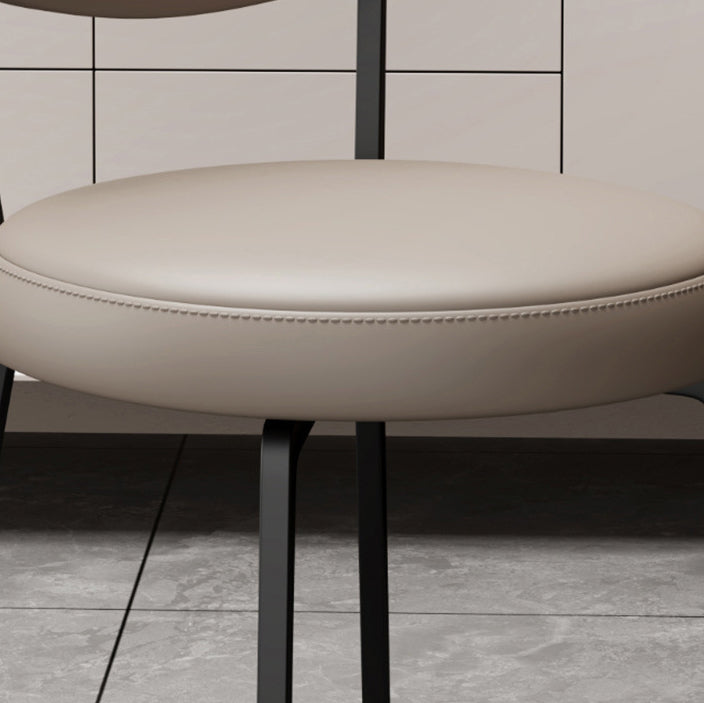 Modern Curved Leather Steel Dining Chair — Black / Khaki