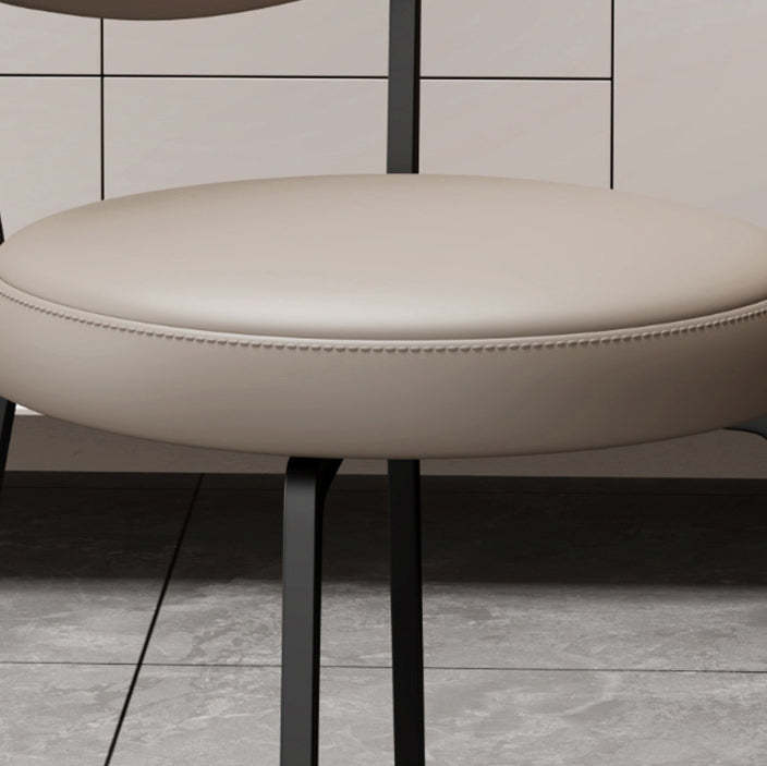 Modern Curved Leather Steel Dining Chair — Black / Khaki