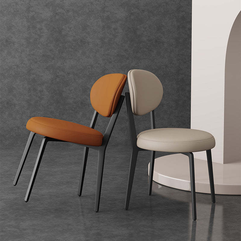 Modern Curved Leather Steel Dining Chair