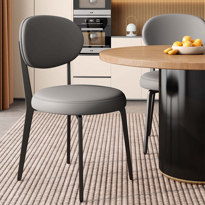 Modern Curved Leather Steel Dining Chair